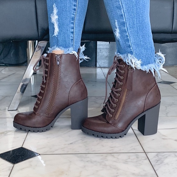 Heel Combat Booties - Brown - Picture 5 of 8